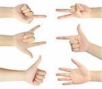 hand gestures set of woman hand isolated on white background