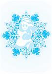 White outline of Santa Claus on a snowflake. The illustration on white background.