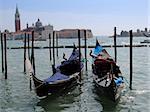 Gondolas floating on the water in Venice, Italy