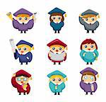 Cartoon Graduate students icons set