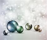 Merry Christmas Elegant Suggestive Background for Greetings Card with glitter lights and stunning baubles.