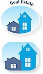 Stickers of two blue homes. Vector Illustration.