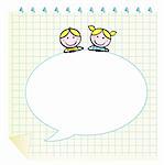 School cute kids isolate on grid Notepad. Vector Illustration in retro style.