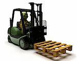 3D render of Tortoise driving a forklift truck