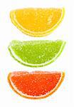 Group of sweets as citrus fruits. Isolated on white background. Close-up. Studio photography.