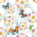 Seamless pattern with colored butterflies and flowers