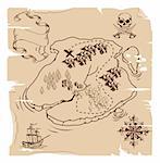 Illustration of an old fashioned pirate island treasure map