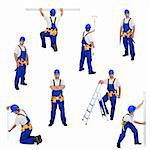 Handyman or worker in different working positions - isolated, collage