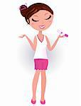 Happy woman holding pregnancy test. Vector Illustration.