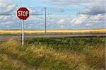 Rural stop sign on the prairies in Saskatchewan