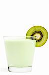 kiwi milkshake with a blade of a kiwifruit on white background