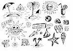 hand drawn summer objects isolated on the white background