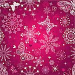 Seamless purple christmas pattern with snowflakes and butterflies (vector)