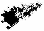Santa in his Christmas sled or sleigh in silhouette