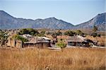 View of  an African village with small huts
