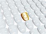 gold comedy one in tragedy masks isolated over white background