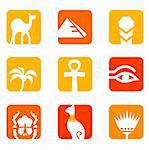 Vector collection of Egypt icons - pyramid, camel, scarab, anubis, obelisk, cat etc.