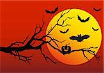 halloween background with flying bats, vector illustration