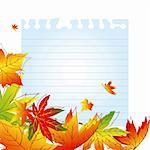 Abstract colorful autumn leaves on white note paper