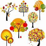 set of abstract colorful autumn tree collection