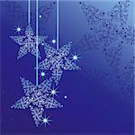 Christmas greeting card with sparkling stars blue background