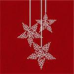 Christmas greeting card with star shape snowflakes and red background