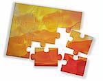 Color puzzle rendered from 3D illustration with one abstract image