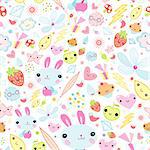 seamless pattern of brightly colored toys on a white background