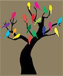 Vector illustration of a tree with birds