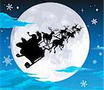 Santa in his sled silhouetted against the full moon