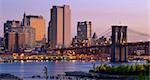 Lower Manhattan viewed from Brooklyn Heights in New York City.