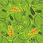 Autumn green seamless floral pattern with  leaves (vector)