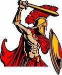 Greek Trojan or Roman Soldier Mascot holding a shield and sword