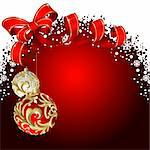 Christmas red background with balls and bow