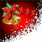 Christmas red background with bells and bow