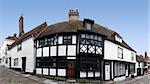 traditional half timbered tudor house on cobbled street in rye town sussex england