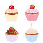 4 Cupcake, Isolated On White Background, Vector Illustration