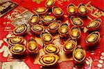 Gold ingots on red envelopes, Hong Bao,