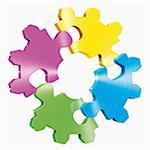 Bunte Puzzleteile in Form von Cog Wheel