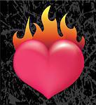 Flaming heart with grunge dark background