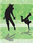 two male dancers on a green hexagon background