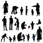 Vector silhouettes of mother, father and child (boys, girls)