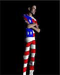 A man with the American flag on his clothing, a great image for every patriotic American.