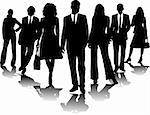 7 office people in black and white in a arrow formation