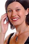 a friendly woman calls with a mobile phone
