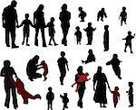 Vector silhouettes of Family (mother, father, boys and girls)