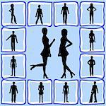 Silhouettes of people with a retro background