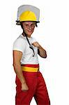 firefighter, young muscular man, isolated on white, people diversity series