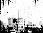 Vector halftone design of a city skyline with grunge on separate layers