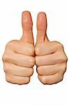 Double Thumbs Up! Isolated on white Background.